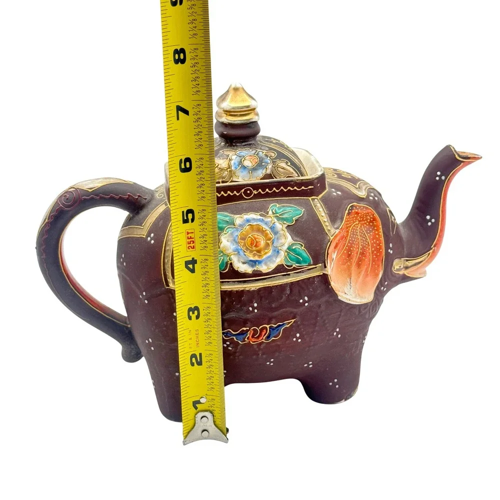 Elephant Teapot‎ Made In Japan Moriage Hand Painted Art Deco Kutani Style Enamel